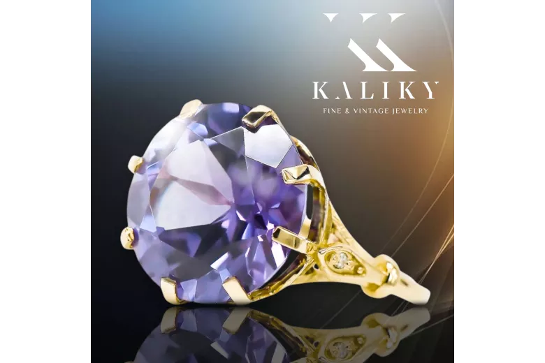 Style vintage Anneau Alexandrite Or jaune 14 carats vrc073y